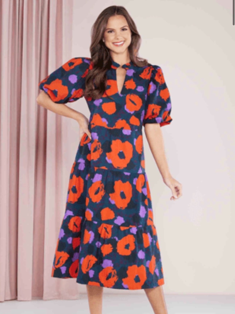 MUD PIE CHRISTINE MIDI DRESS FUN BOLD PRINT SIZE LARGE